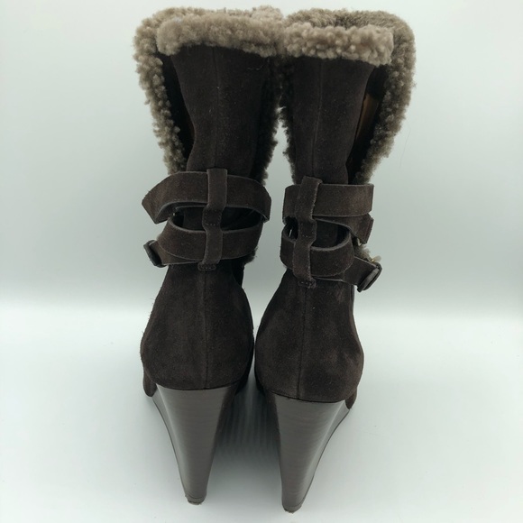 Joan & David Daflorita Suede Wedge Boots Dk Brown - Picture 4 of 8